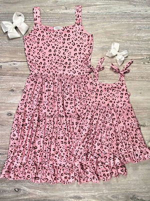 Mommy and Me - Pink Cheetah Girl Ruffle Tiered Matching Dresses - Sydney So Sweet