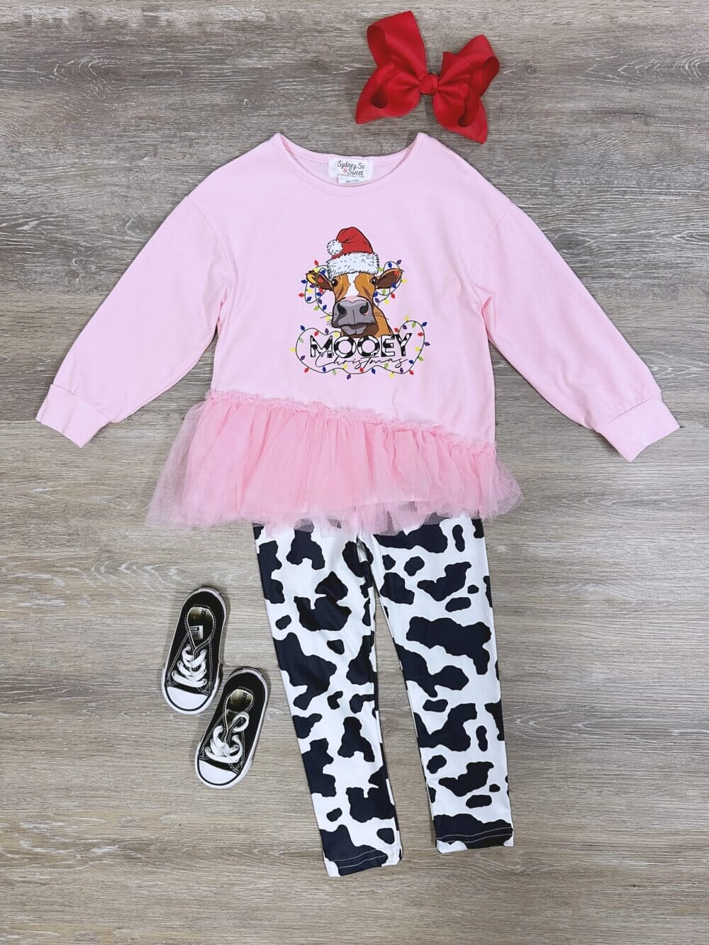 Moo-ey Christmas Pink Cow Tulle Girls Christmas Outfit - Sydney So Sweet