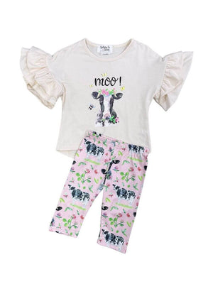 Moo Cow Pink Floral Girls Capri Outfit - Sydney So Sweet