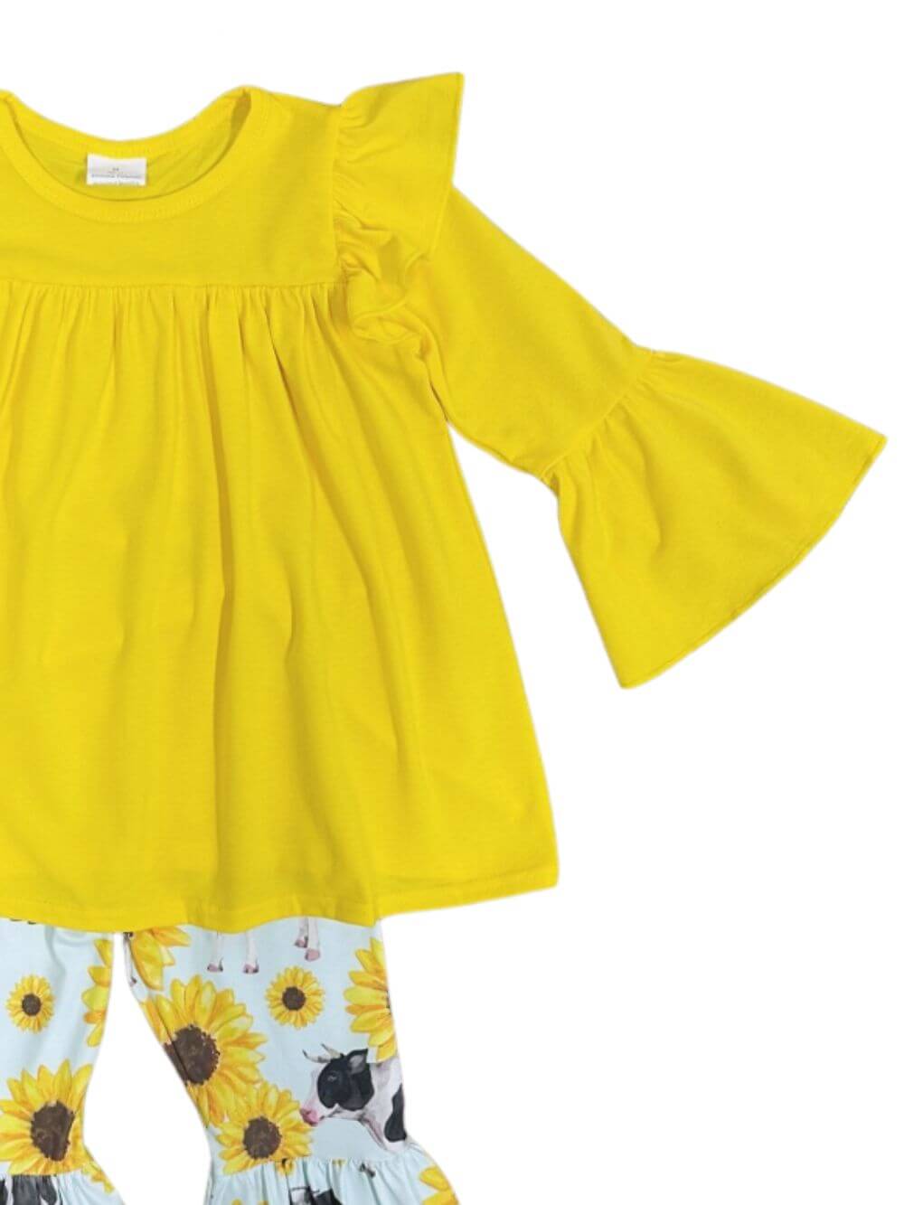Moo & Bloom Girls Cow & Sunflower Bell Bottom Outfit - Sydney So Sweet