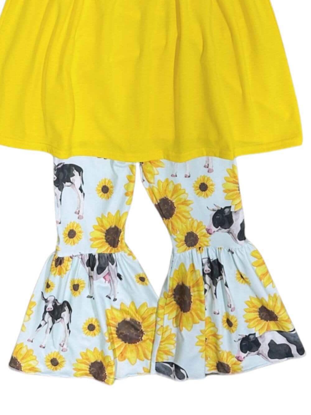 Moo & Bloom Girls Cow & Sunflower Bell Bottom Outfit - Sydney So Sweet