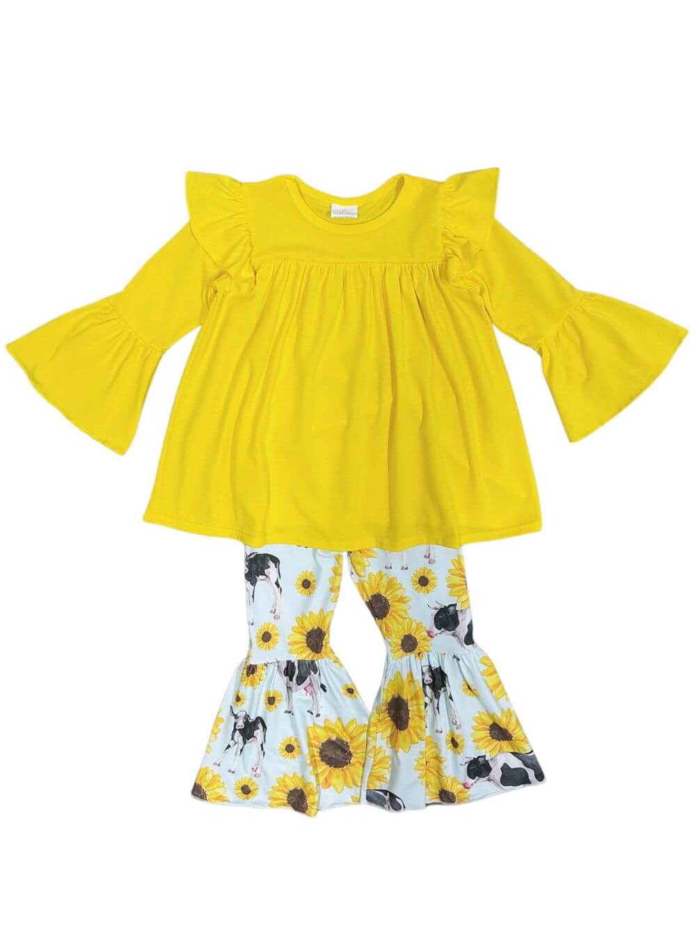 Moo & Bloom Girls Cow & Sunflower Bell Bottom Outfit - Sydney So Sweet