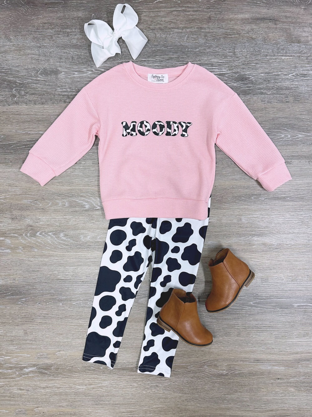 Moody Girl Cow Print Leggings Girls Outfit - Sydney So Sweet