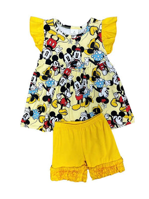 Mouse Days Girls Yellow Icing Ruffle Shorts Outfit - Sydney So Sweet