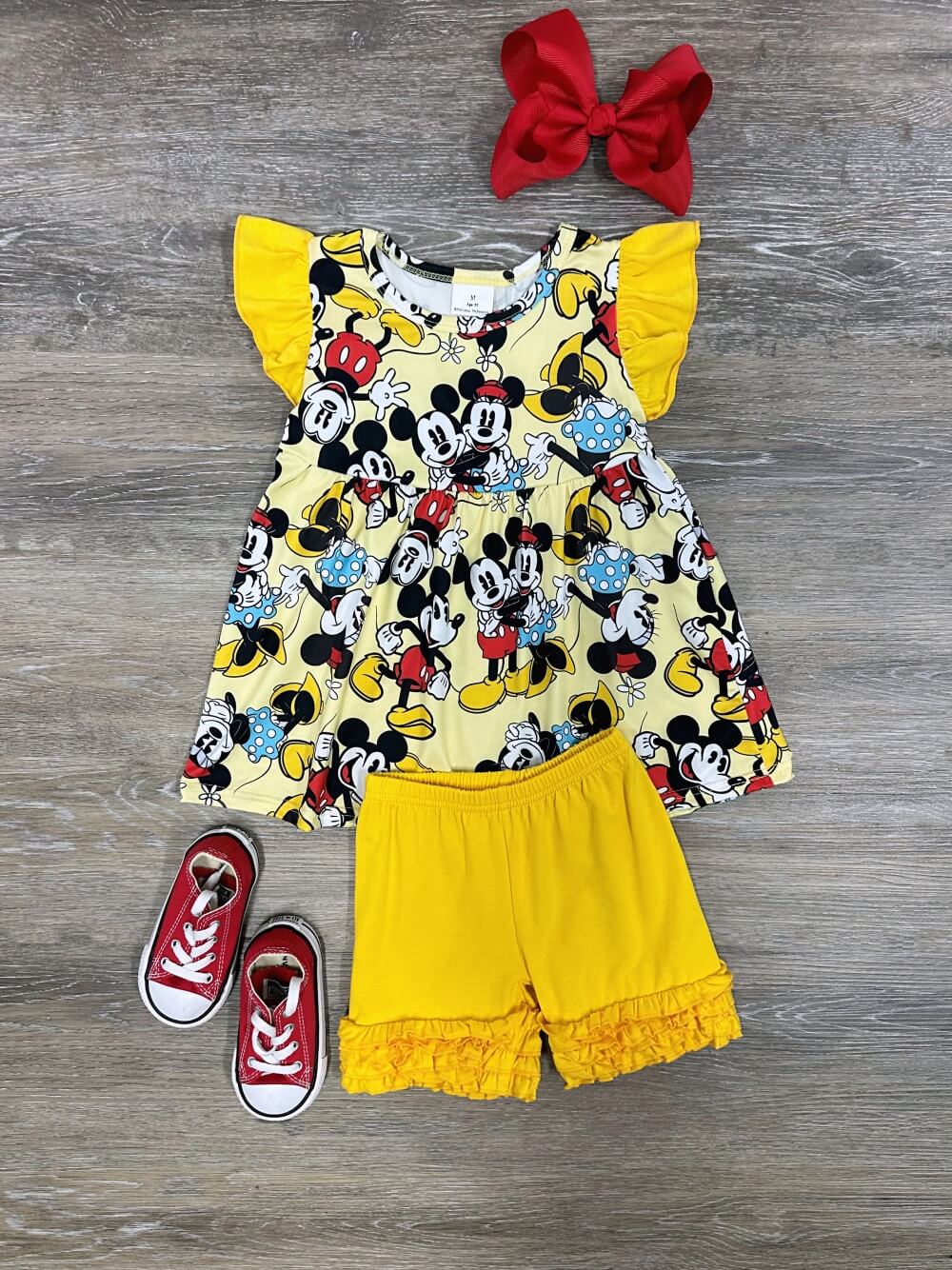 Mouse Days Girls Yellow Icing Ruffle Shorts Outfit - Sydney So Sweet