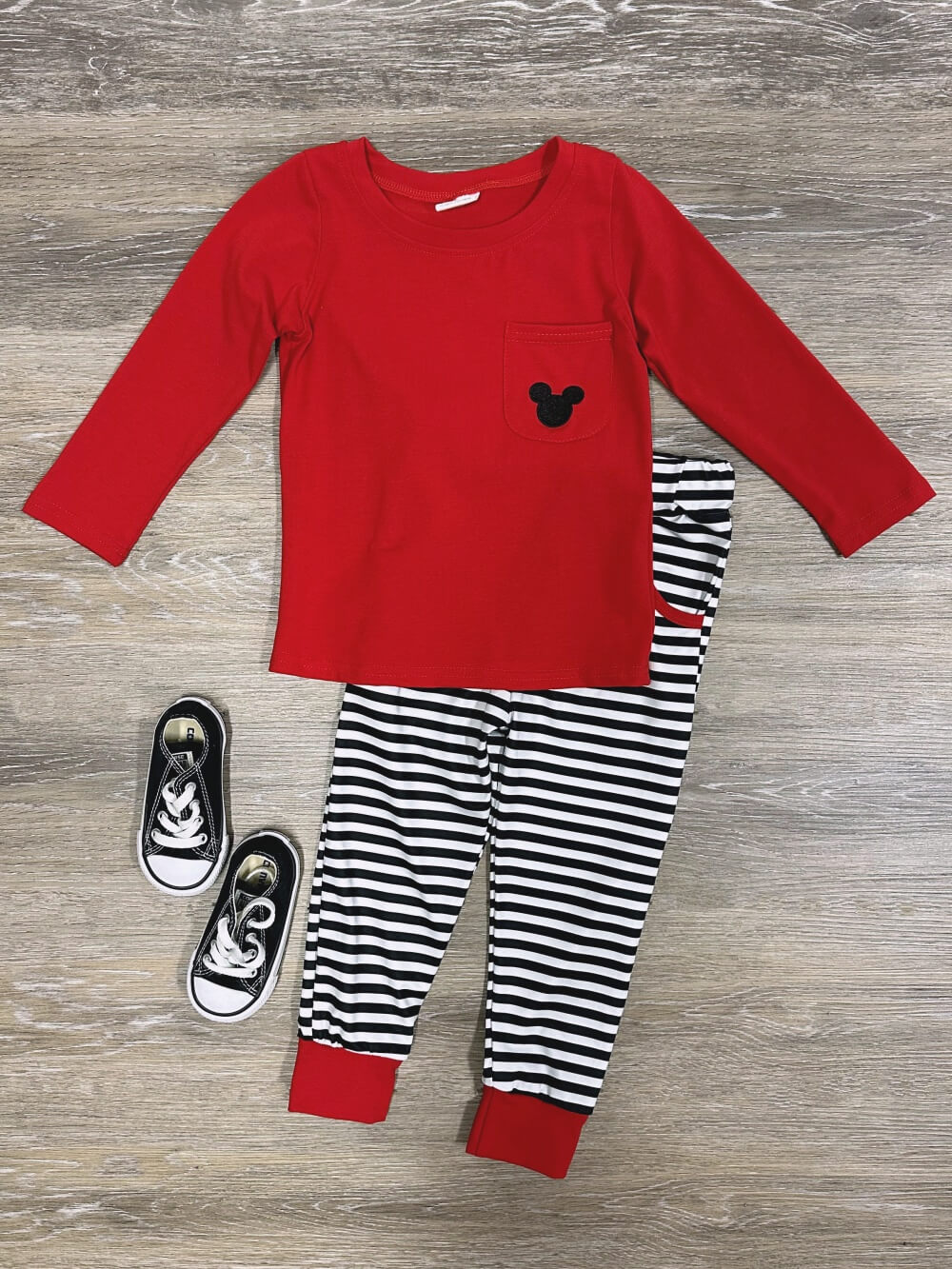 Mouse Love Red and Black Boys Long Sleeve Jogger Outfit - Sydney So Sweet