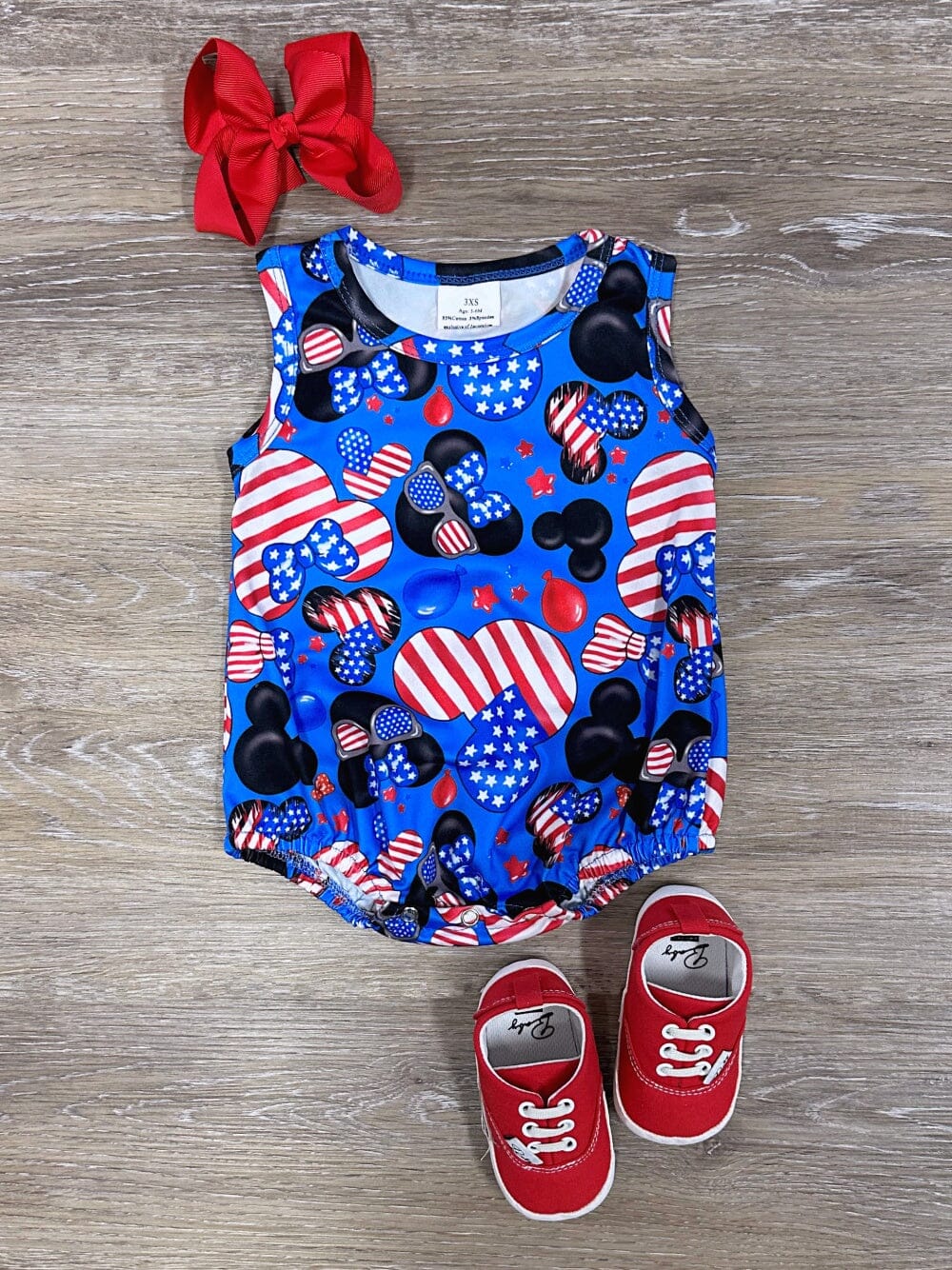 Mouse Stars &amp; Stripes Patriotic Baby Bubble Romper - Sydney So Sweet