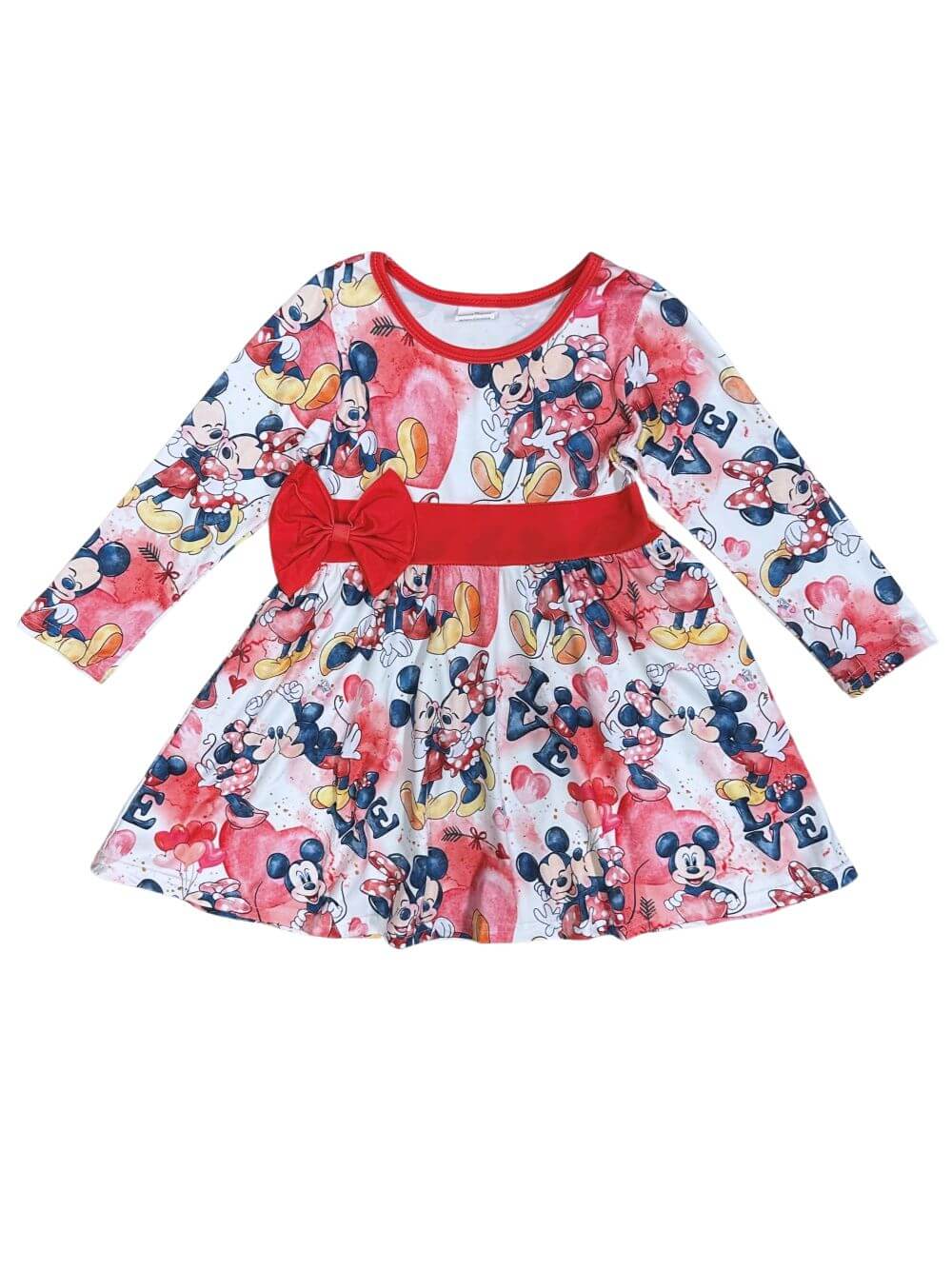 Mouse in Love Girls Red Bow Long Sleeve Dress - Sydney So Sweet