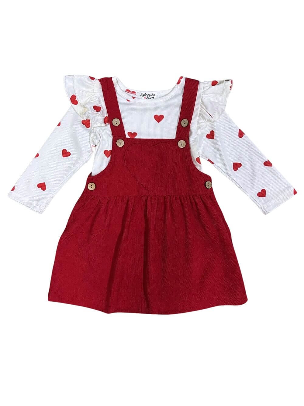 My Whole Heart Red Ruffle Corduroy Girls Jumper Dress Set - Sydney So Sweet