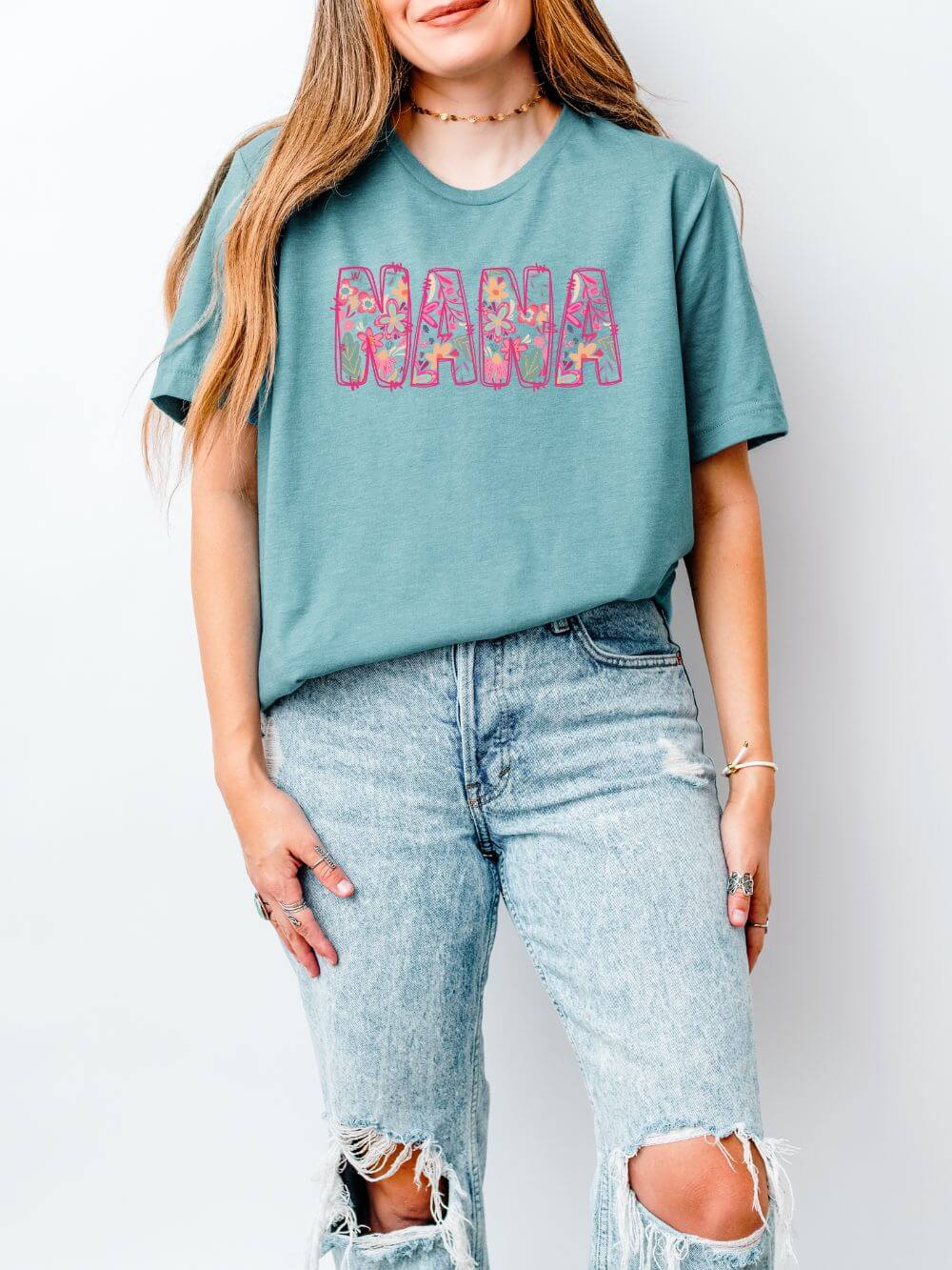 Nana Boho Pink Floral Graphic T‑Shirt Flower Pattern Grandmother Tee