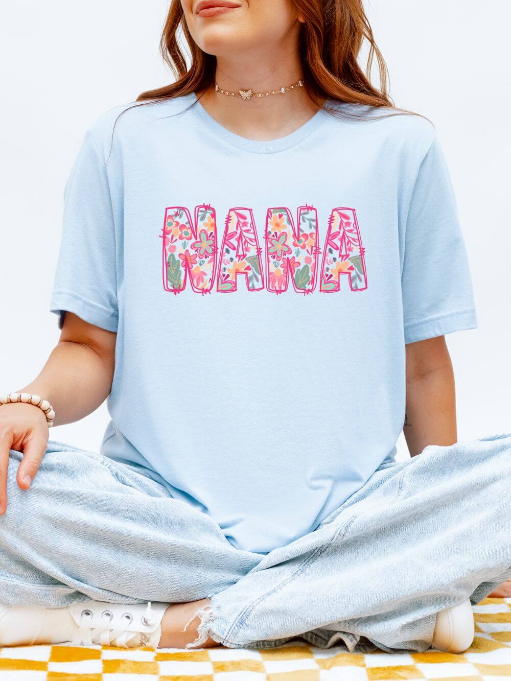 Nana Boho Pink Floral Graphic T‑Shirt Flower Pattern Grandmother Tee