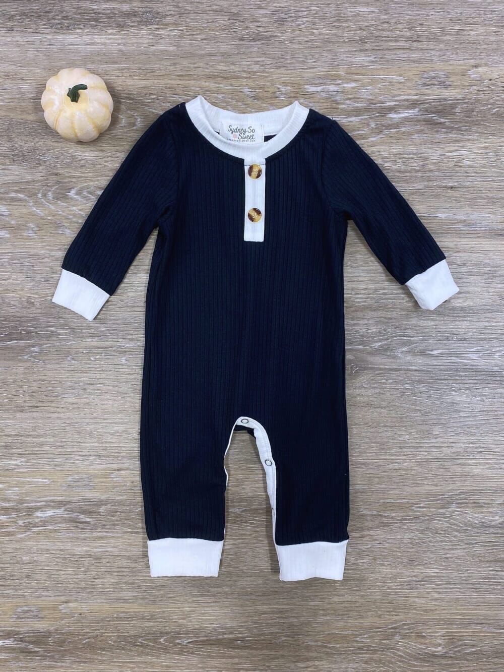 Navy Blue Henley Style Baby Boy Romper - Sydney So Sweet