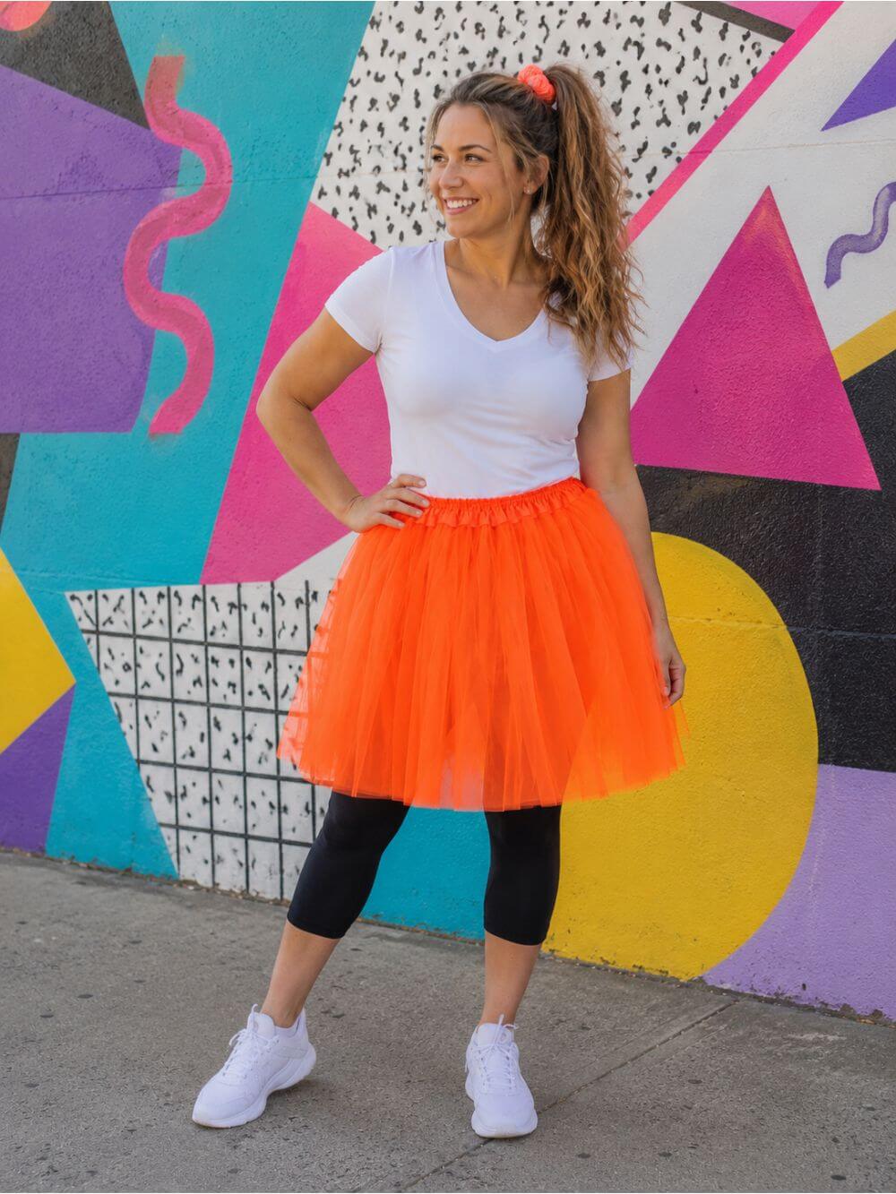 Neon Orange Tutu Skirt for Women – 3-Layer Tulle Ballet Skirt for Costume, Dress-Up, Dance, & Cosplay