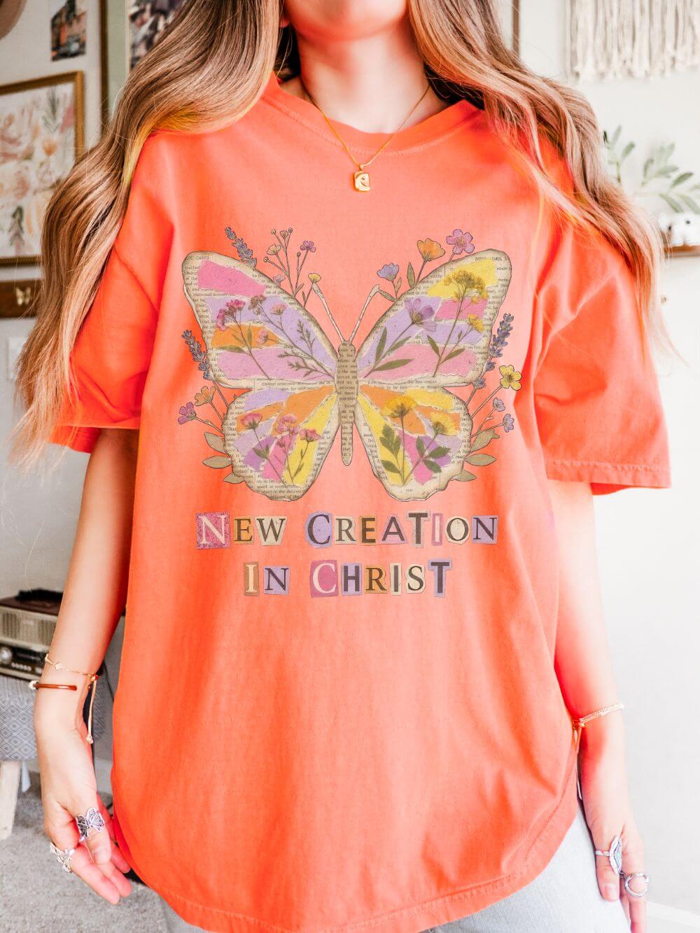 New Creation in Christ Butterfly Graphic T-Shirt Christian Inspirational Tee
