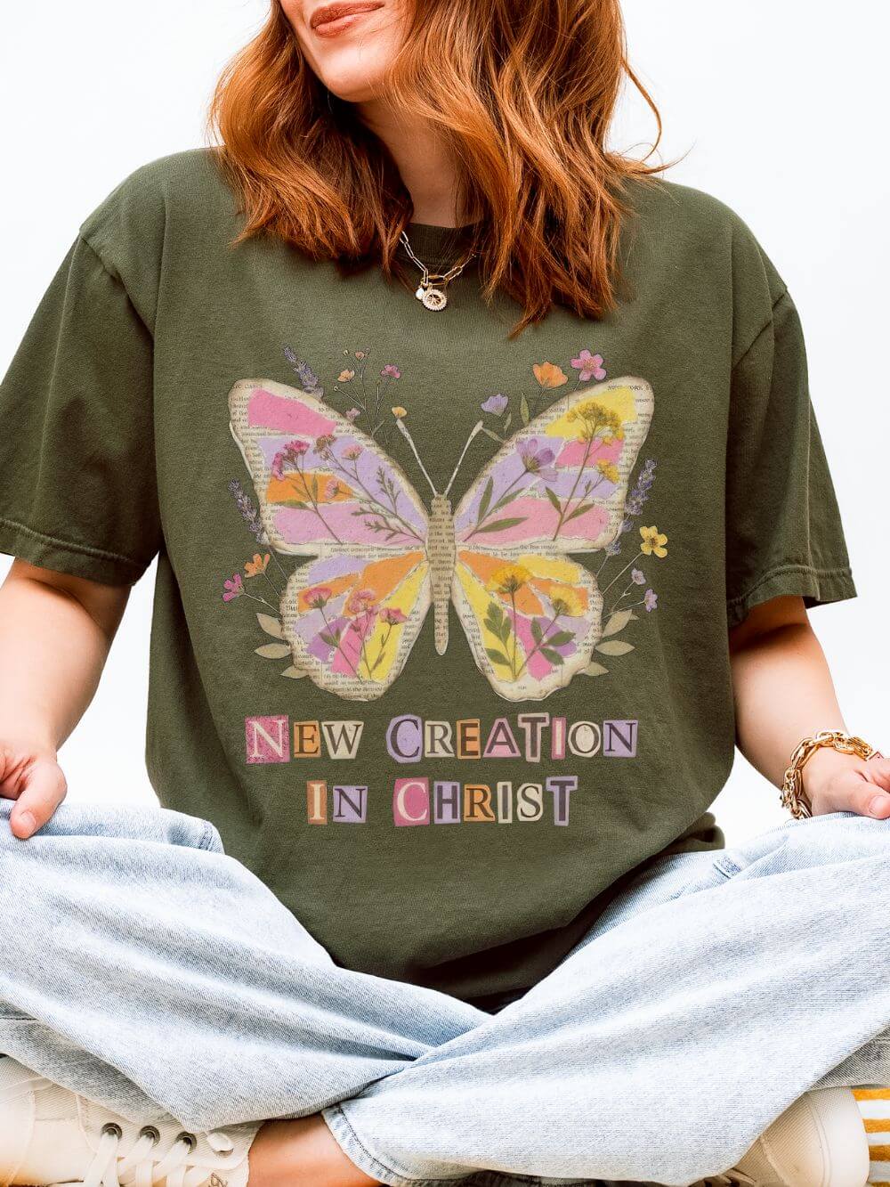 New Creation in Christ Butterfly Graphic T-Shirt Christian Inspirational Tee