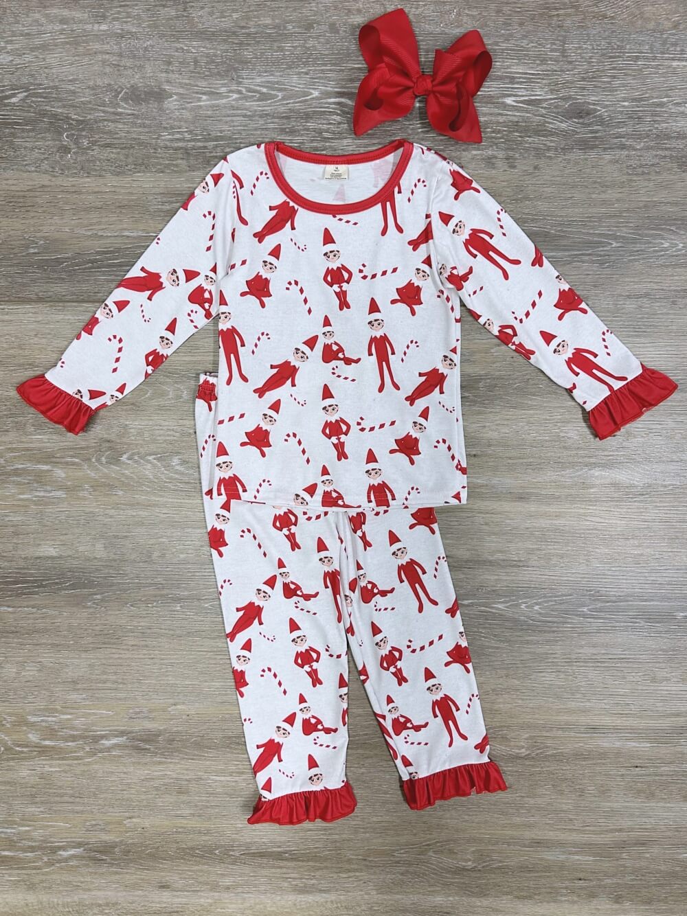 Nice List Elf on the Shelf Red Ruffle Trim Pajamas - Sydney So Sweet