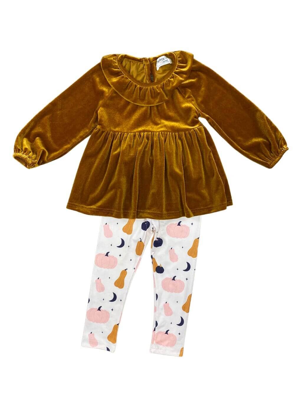 Night of the Pumpkin Velvet Top Girls Fall Outfit - Sydney So Sweet