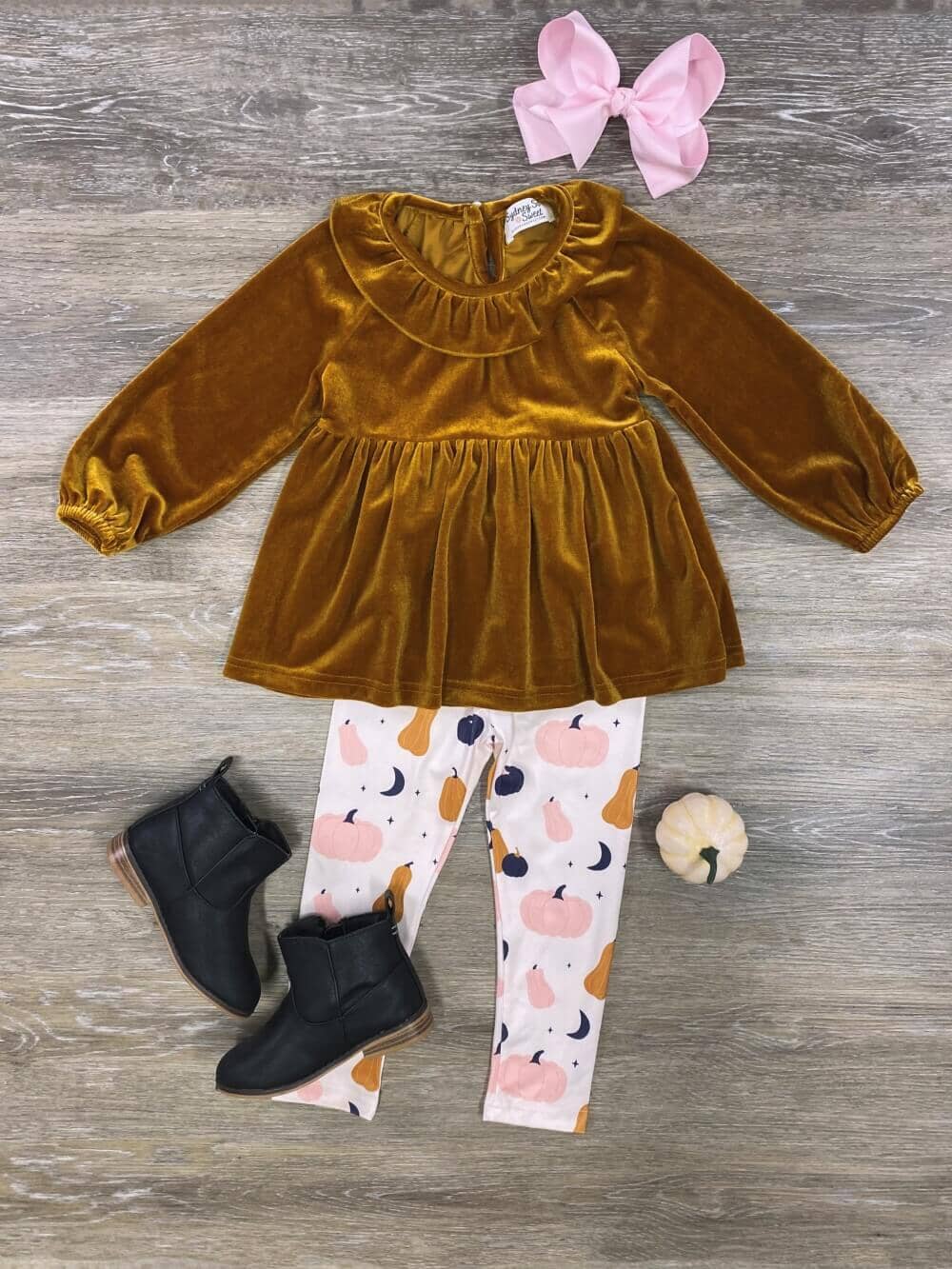 Night of the Pumpkin Velvet Top Girls Fall Outfit - Sydney So Sweet