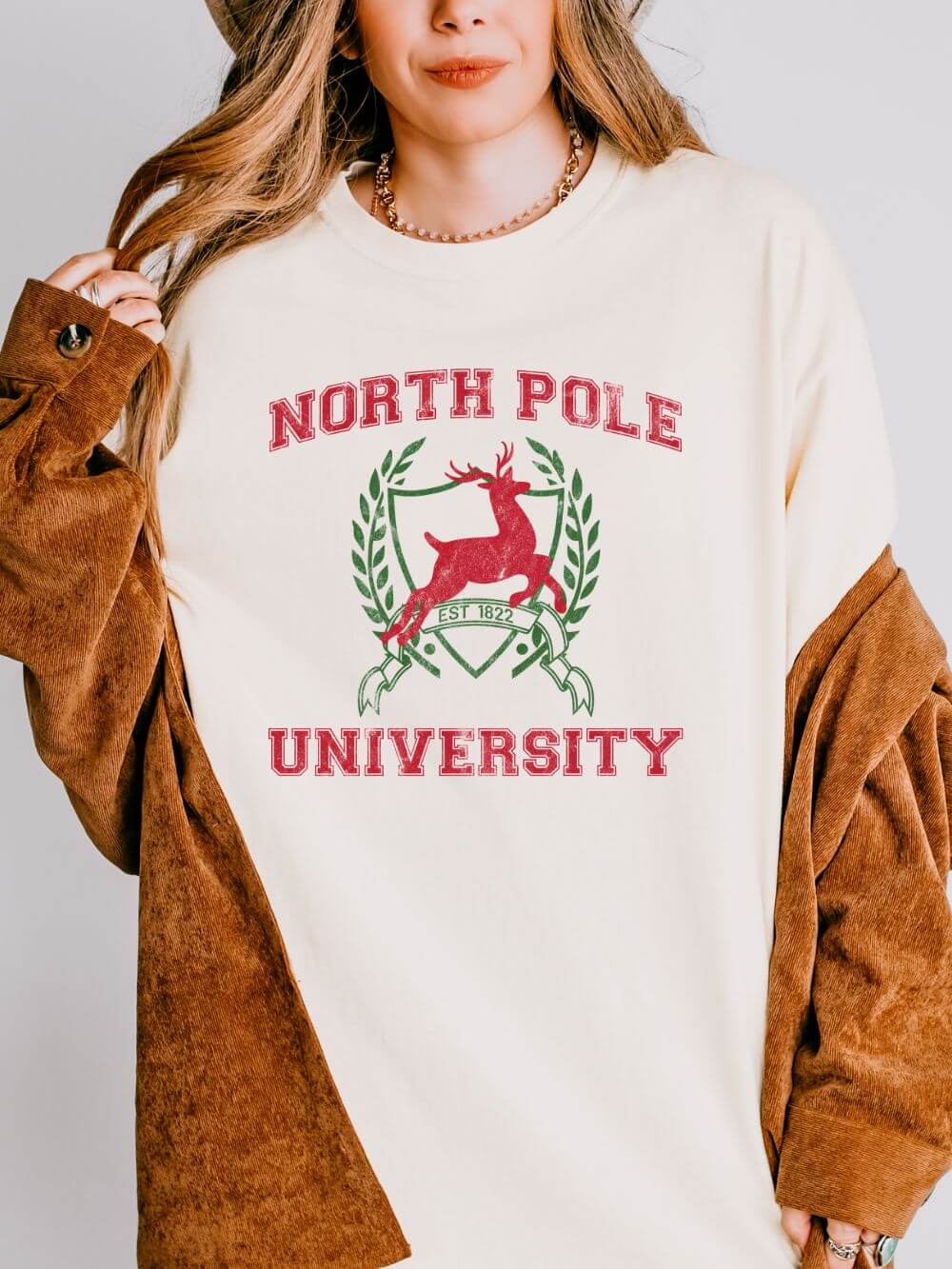 North Pole University Reindeer Holiday Tee Vintage Distressed Christmas T-Shirt - Sydney So Sweet