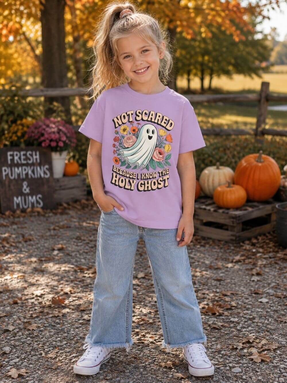 Not Scared Holy Ghost T-Shirt Christian Halloween Kids Graphic Tee