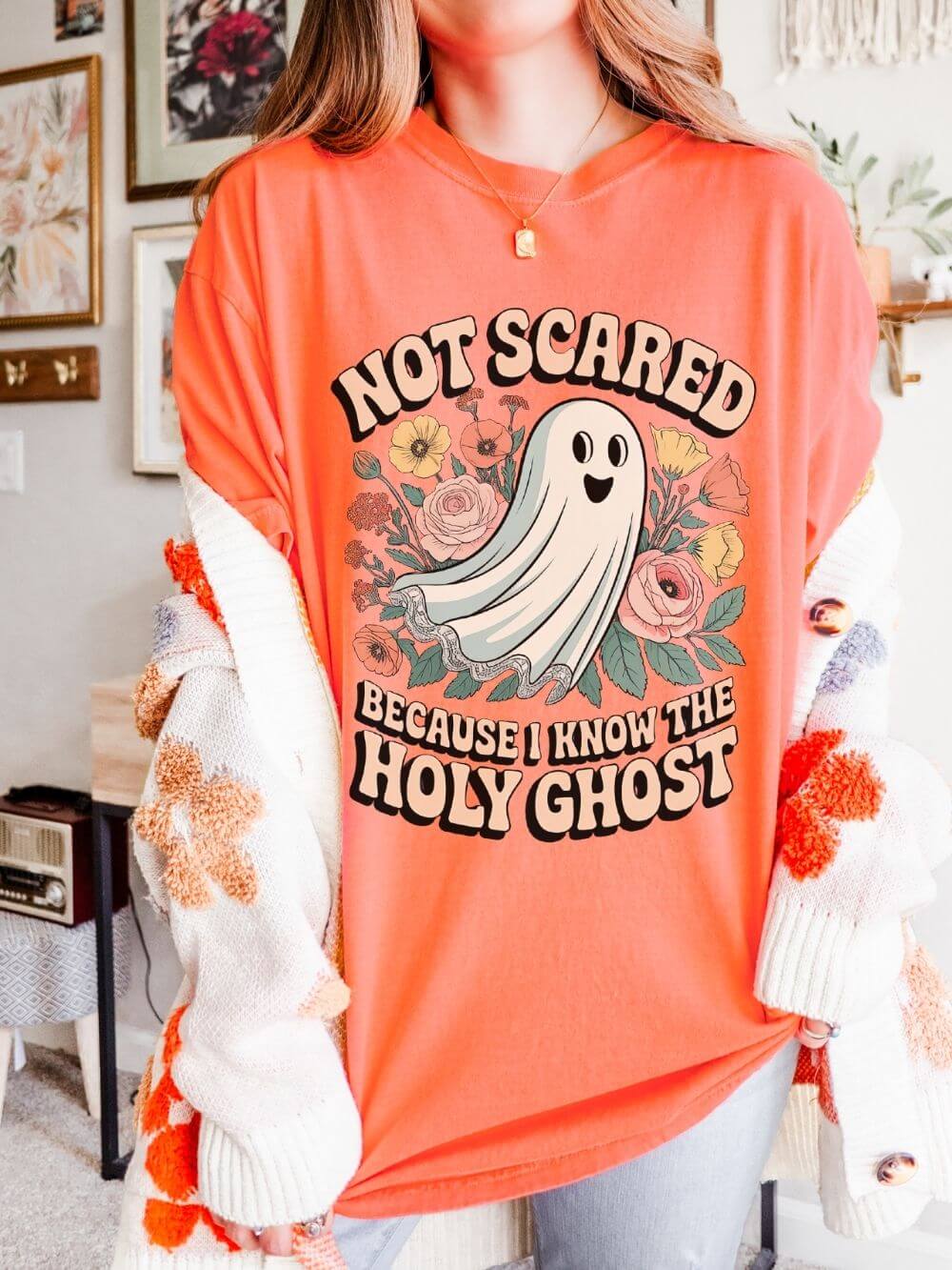 Not Scared Holy Ghost T-Shirt Christian Halloween Graphic Tee