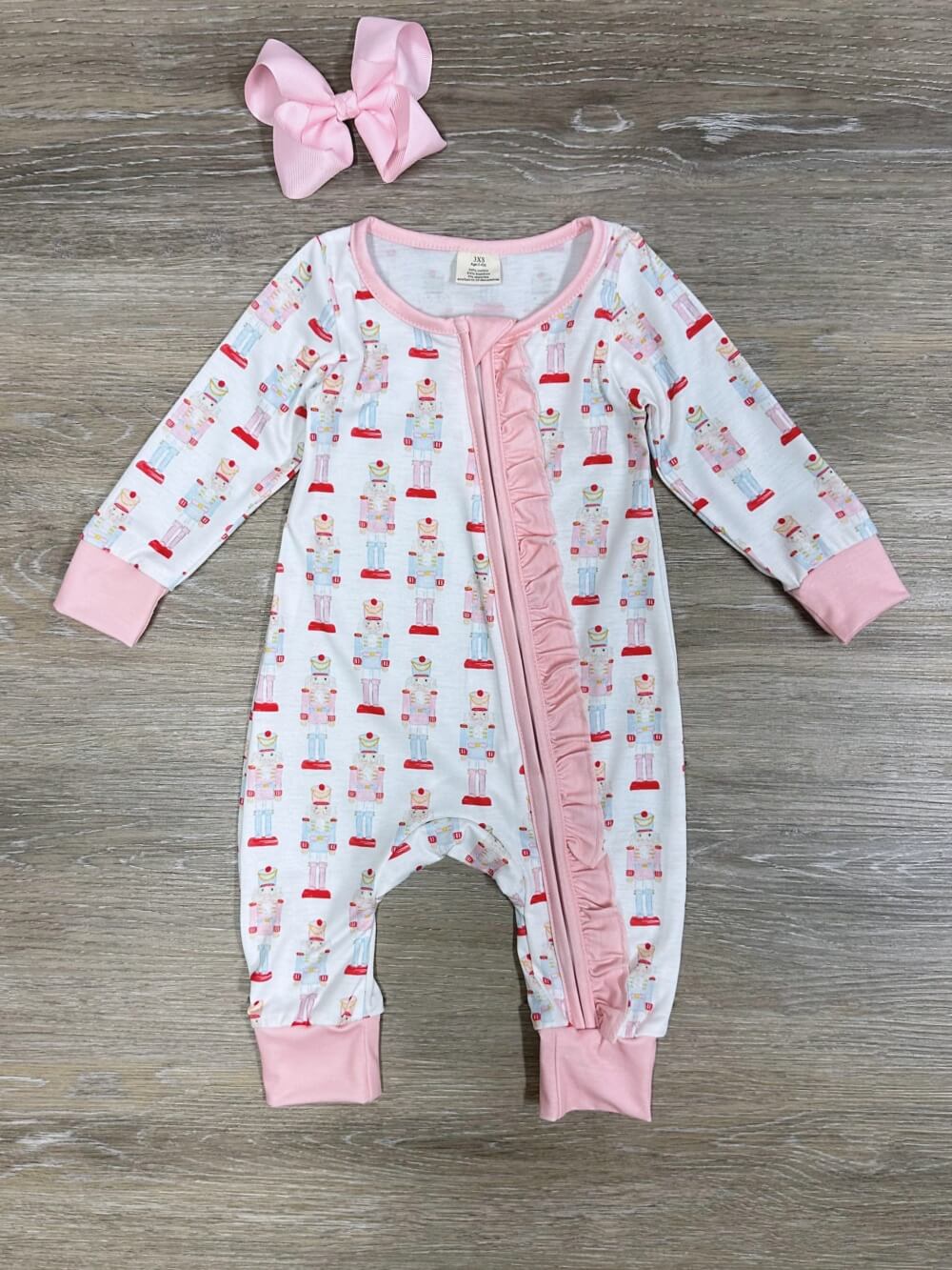 Nutcracker Sweet Pretty Pink Christmas Baby Romper - Sydney So Sweet