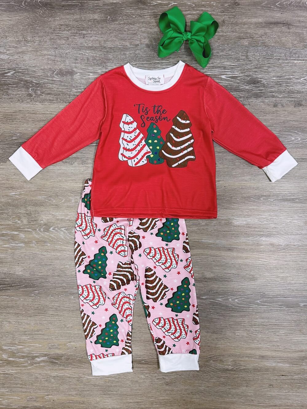 O Christmas Tree Cake Long Sleeve Girls Pajama Set - Sydney So Sweet