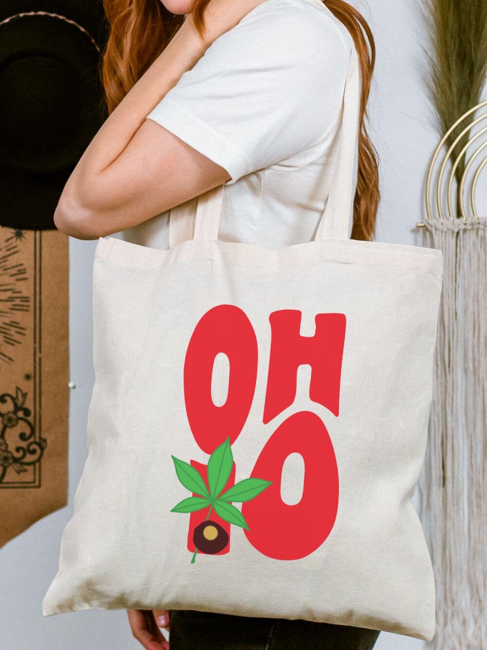 OH-IO Ohio Buckeye State Cotton Canvas Tote Bag
