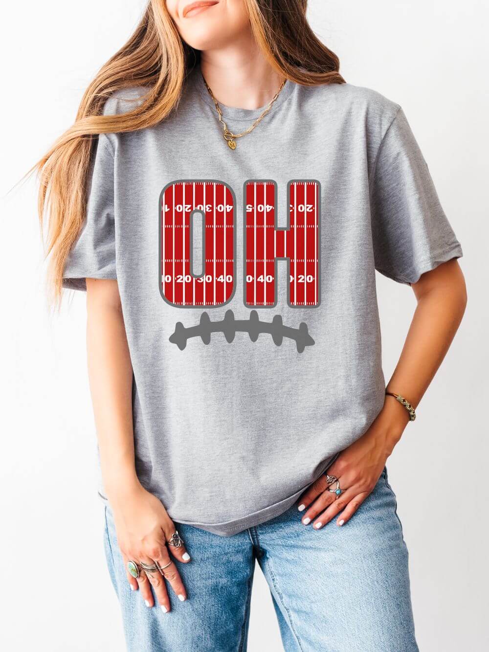 OH Football Field Stripe Ohio State T-Shirt Scarlet & Gray Gameday Tee