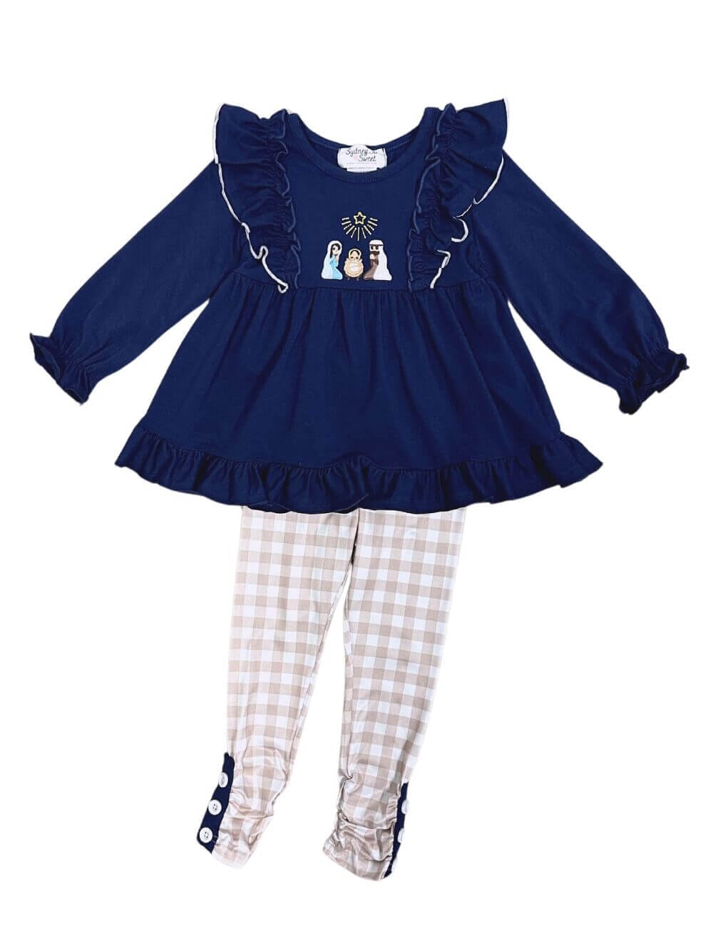 O Holy Night Girls Nativity Tunic and Plaid Leggings Outfit - Sydney So Sweet