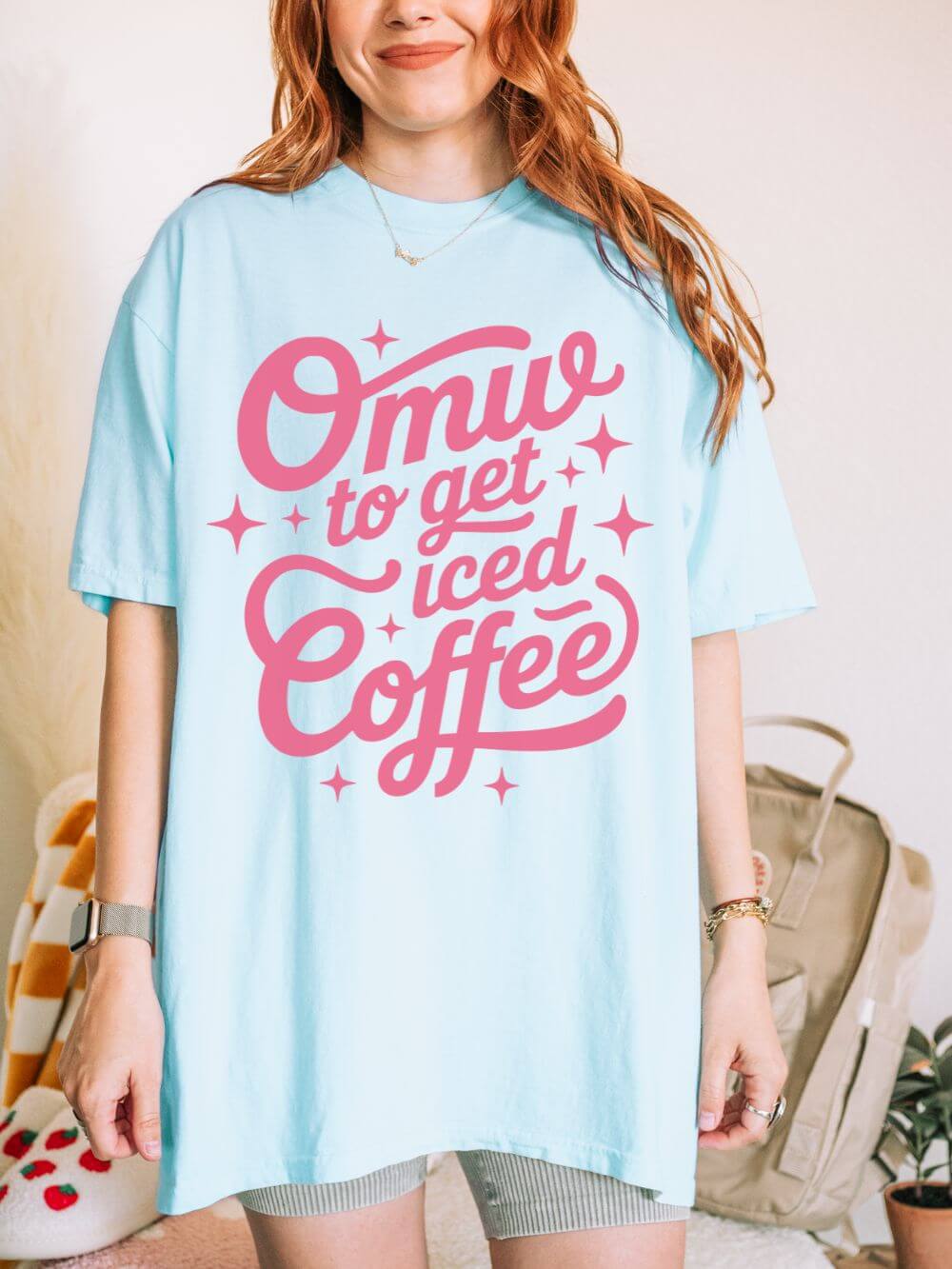 On My Way to Get Iced Coffee T-Shirt Cute Retro Script Coffee Graphic Tee
