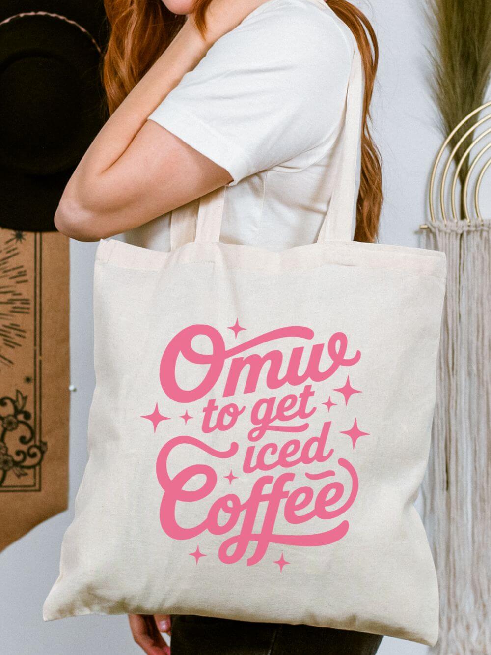 On My Way To Get Iced Coffee Retro Script Cotton Canvas Tote Bag