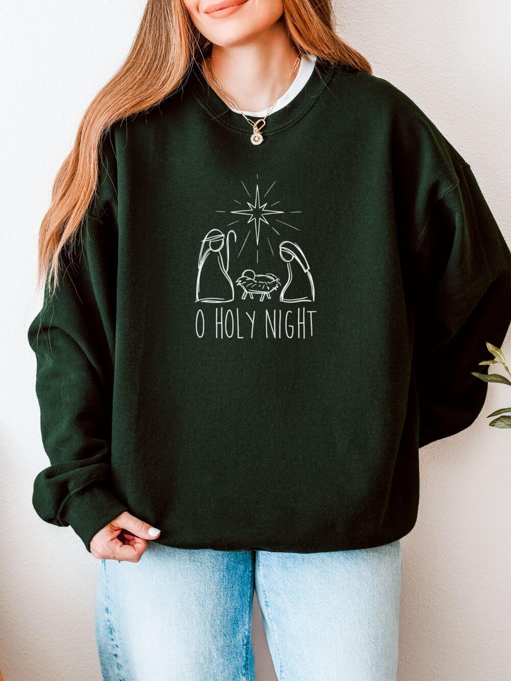 O Holy Night Nativity Heavy Blend Women's Crewneck Embroidered Christmas Sweatshirt - Sydney So Sweet