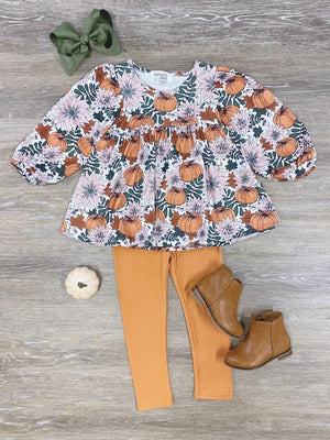 October Pumpkin Patch Girls Leggings Outfit - Sydney So Sweet