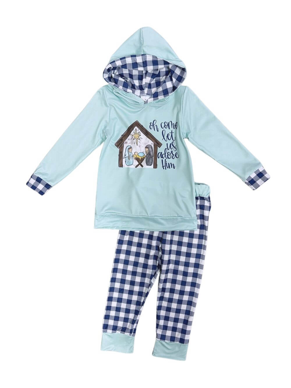 Oh Come Let Us Adore Him Blue Nativity Hoodie Outfit - Sydney So Sweet