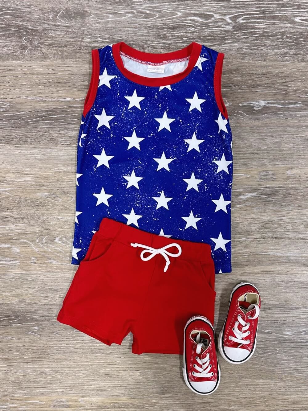 Oh Say Can You See Blue &amp; Red Unisex Shorts Outfit - Sydney So Sweet