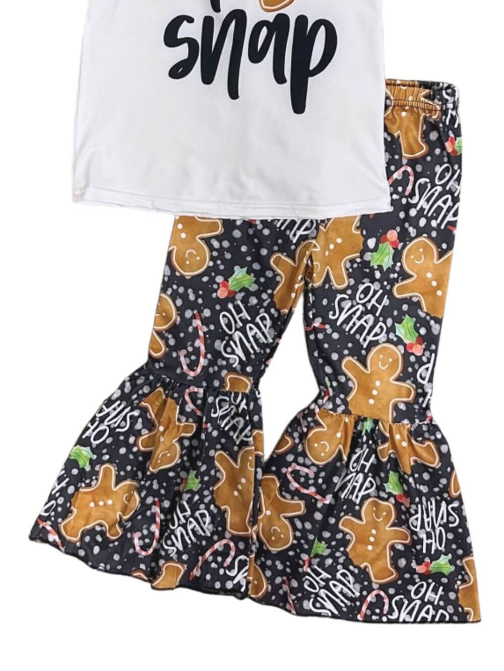 Oh Snap Gingerbread Girls Christmas Bell Bottom Outfit - Sydney So Sweet
