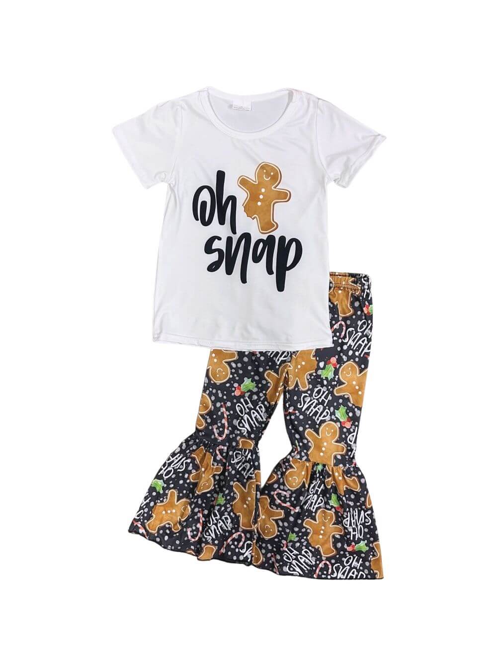Oh Snap Gingerbread Girls Christmas Bell Bottom Outfit - Sydney So Sweet