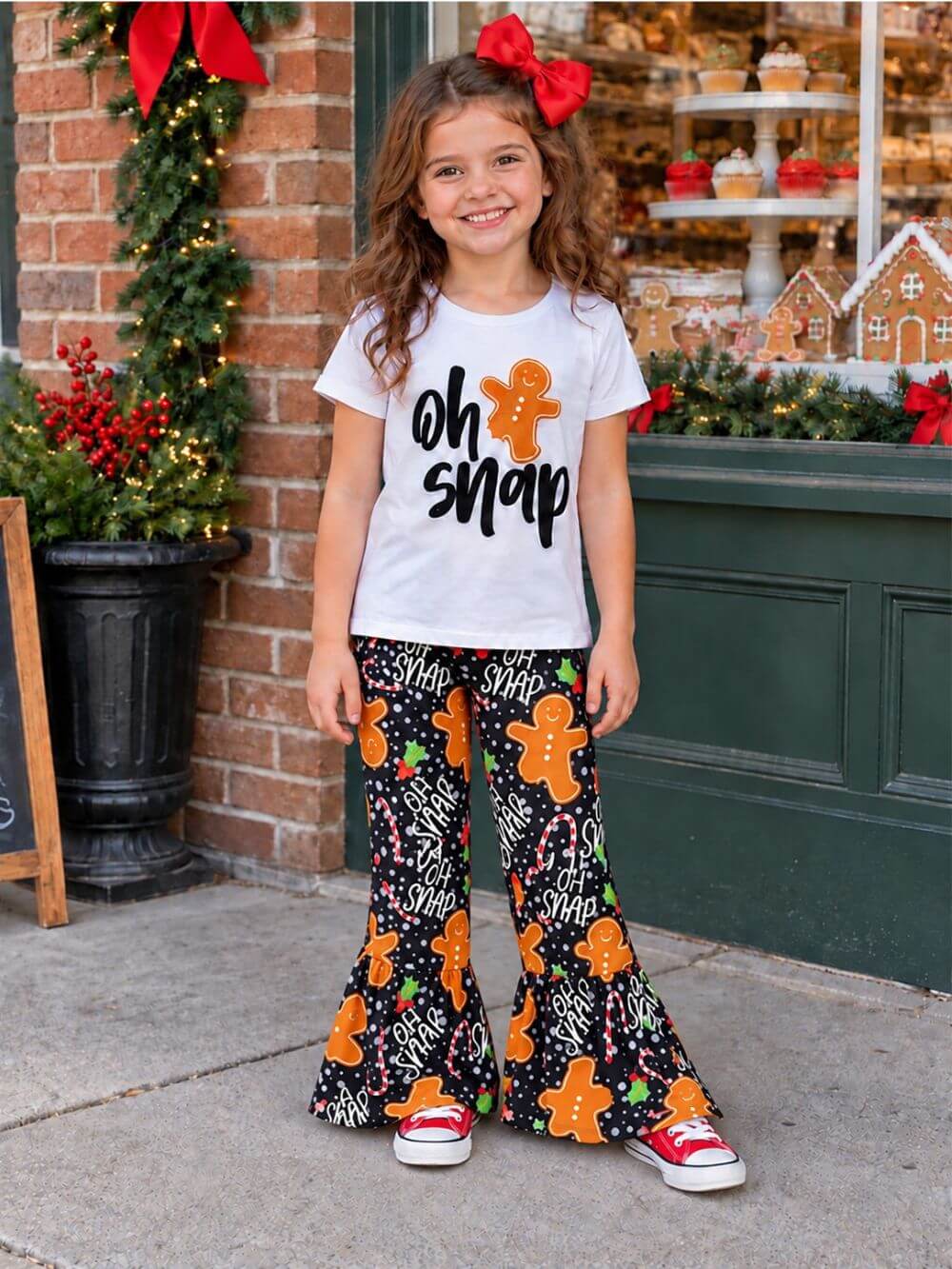 Oh Snap Gingerbread Girls Christmas Bell Bottoms Outfit