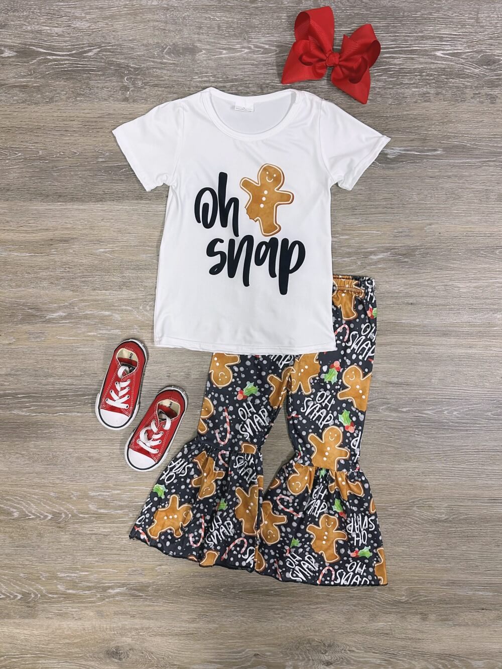 Oh Snap Gingerbread Girls Christmas Bell Bottom Outfit - Sydney So Sweet