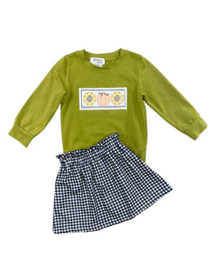 Olive Pumpkin Sunflower Girls Fall Skirt Set - Sydney So Sweet