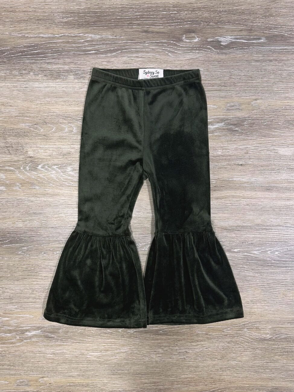 Olive Green Girls Velvet Bell Bottoms - Sydney So Sweet