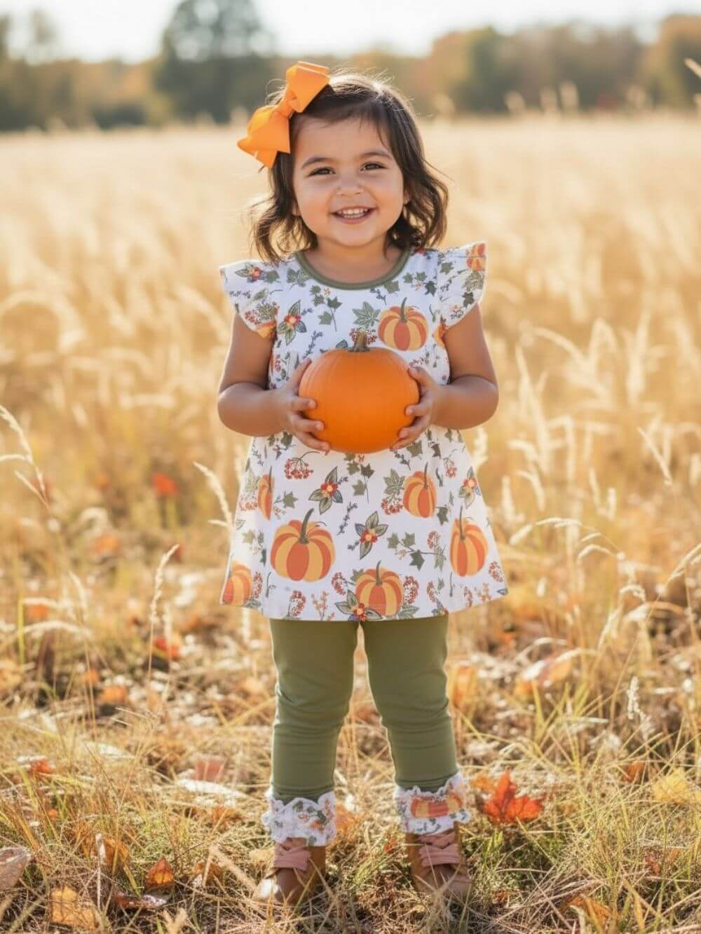 Olive Harvest Pumpkin Girls Leggings Outfit