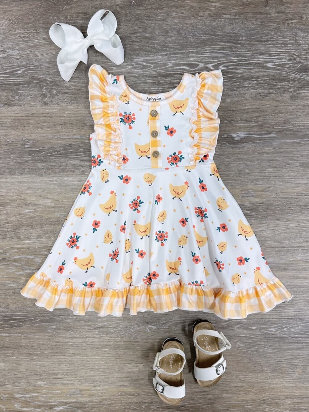 One Cute Chick Yellow Gingham Plaid Ruffle Girls Dress - Sydney So Sweet