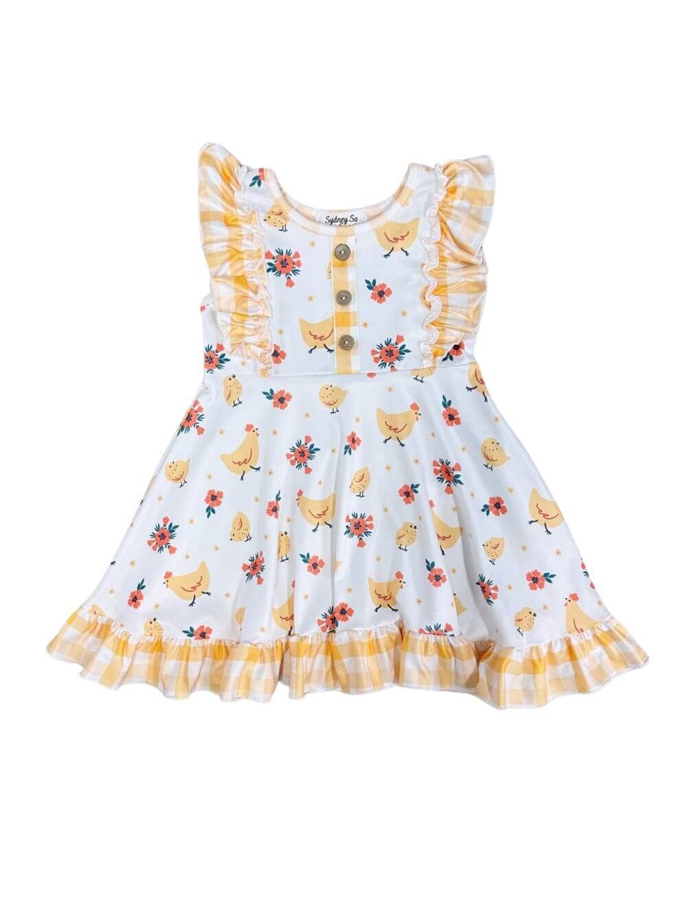 One Cute Chick Yellow Gingham Plaid Ruffle Girls Dress - Sydney So Sweet