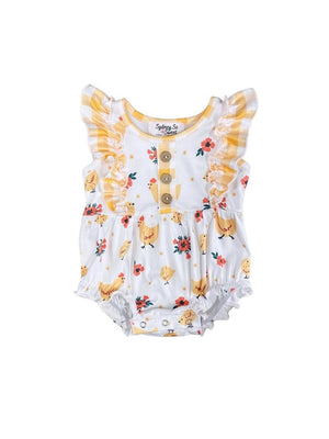 One Cute Chick Yellow Ruffle Baby Girl Bubble Romper - Sydney So Sweet