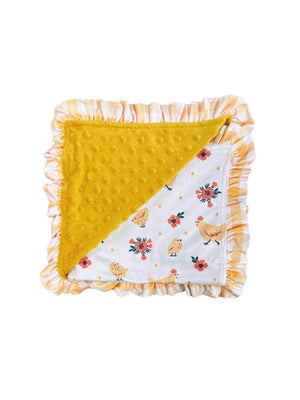 One Cute Chick Yellow Ruffle Baby or Toddler Minky Blanket - Sydney So Sweet