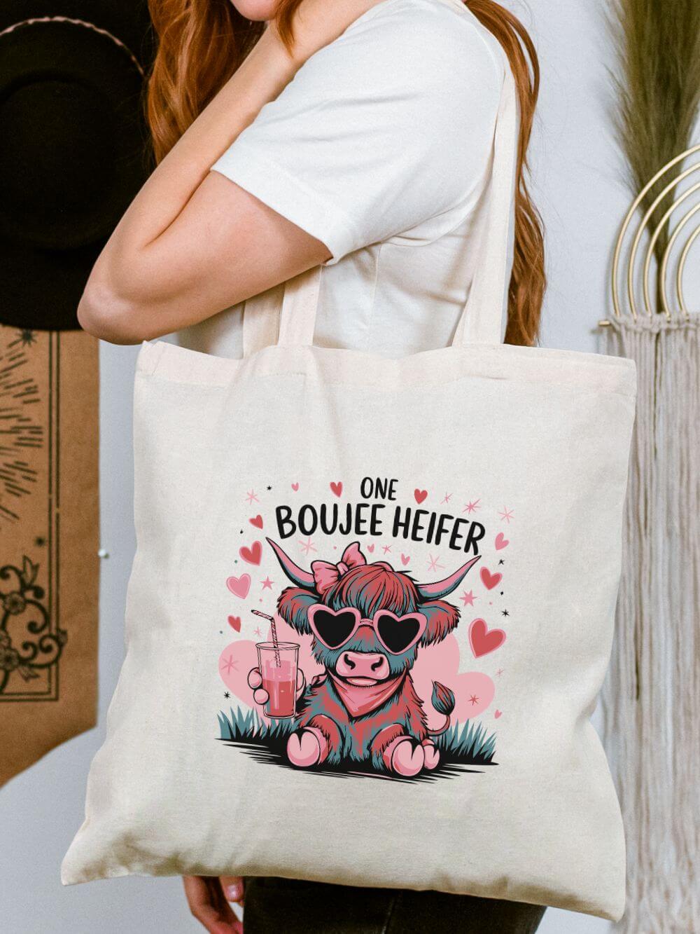 One Boujee Heifer Cute Cow Cotton Canvas Tote Bag