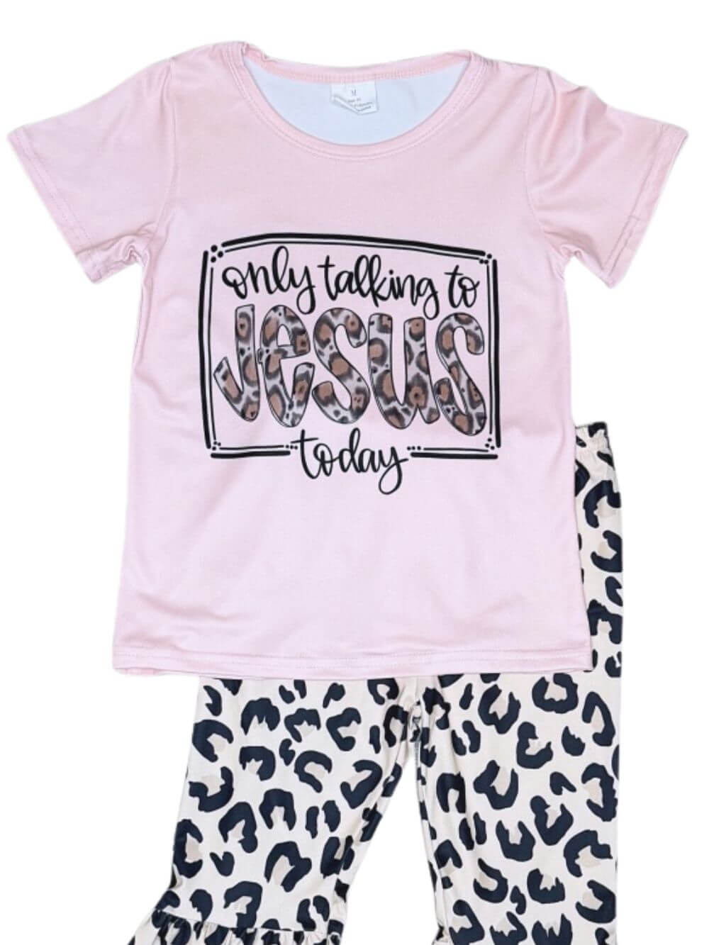Only Talking to Jesus Today Girls Leopard Bell Bottoms Outfit
