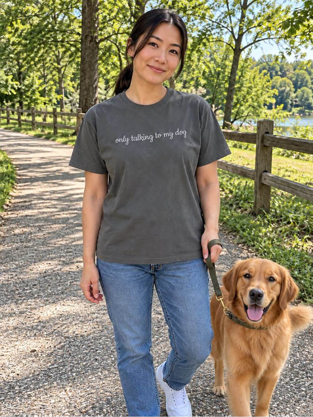 Only Talking to My Dog Embroidered Script Tee Dog Mom T-Shirt
